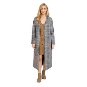 ASTR Plaid Longline Open Front Cardigan Size M Cozy Chic Old Money Fall Winter
